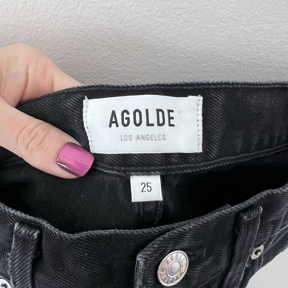 AGOLDE 90’s High Rise Straight Legs Jeans Size 25 Black Wash Distressed - Picture 8 of 9